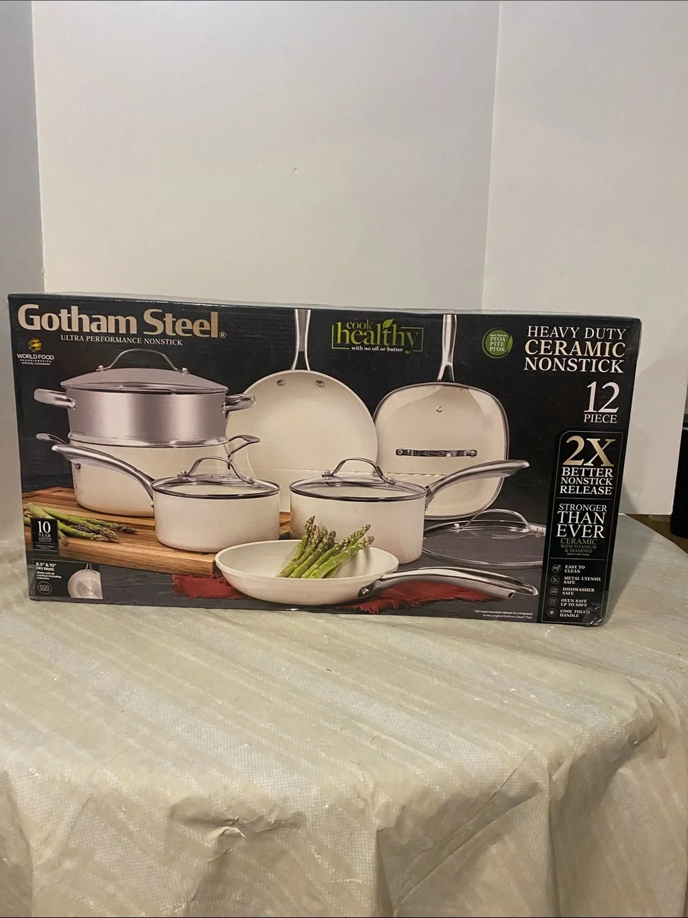 Gotham Steel 12-Piece Heavy Duty Ceramic Nonstick Cookware Set in White